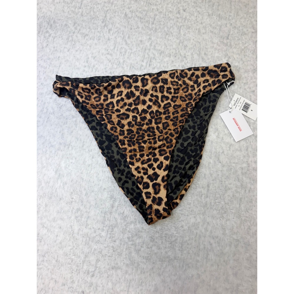 Good American Reversible Leopard Print Cheeky Bikini Bottom Brown Green Size 6